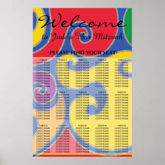 Bar and Bat Mitzvah Colourful Swirls Seating Chart