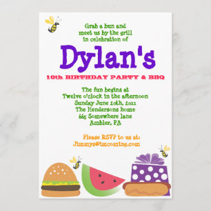 Bar-B-Que Birthday Bumble Bee Party Invitation