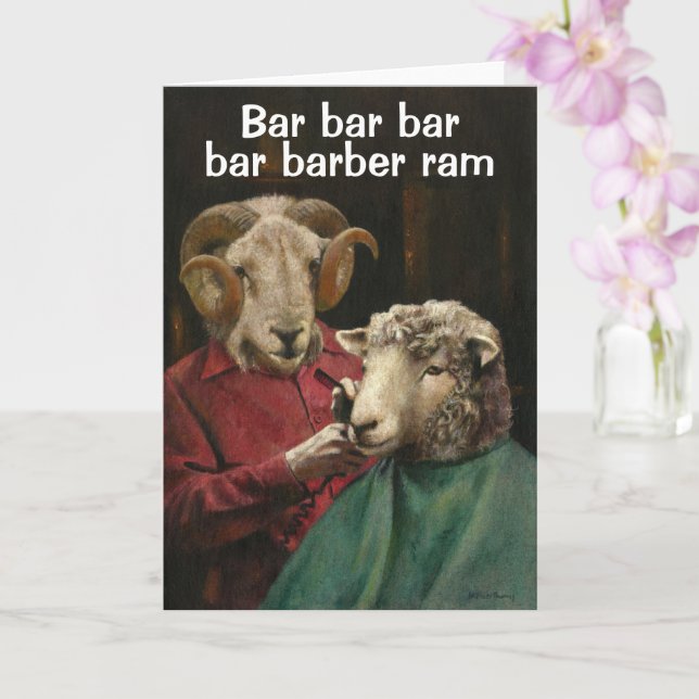 Bar Barber Ram Joke Greetings Card (Orchid)