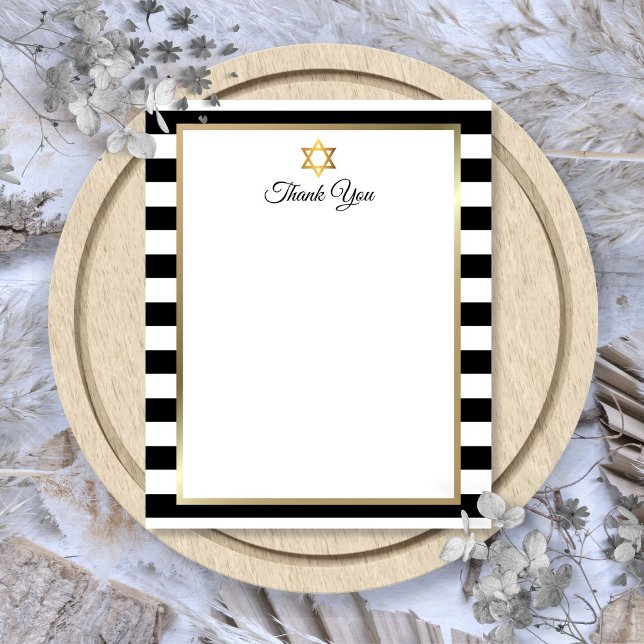 Bar Bat Mitzvah Black White Stripe Thank You Note (Bar Bat Mitzvah Black White Stripe Thank You Note
)