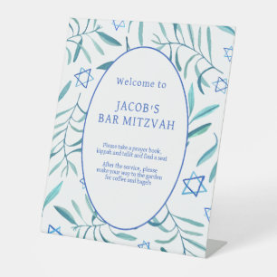 Bar Bat Mitzvah Jewish Wedding Botanicals Custom Pedestal Sign