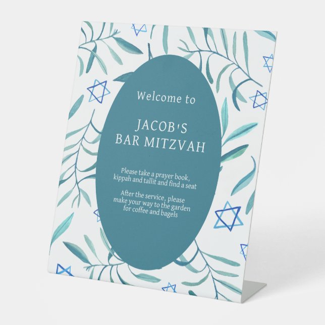Bar Bat Mitzvah Jewish Wedding Botanicals Custom Pedestal Sign (Front)