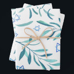Bar Bat Mitzvah Jewish Wedding Hanukkah Custom Wrapping Paper Sheet<br><div class="desc">Perfect wrapping paper for a bat mitzvah, bar mitzvah, jewish wedding, jewish holidays or other Jewish celebration! Hand made watercolor art for you! FULLY CUSTOMIZABLE! Click "edit using design tool" to add text, adjust colours and placements. THANK YOU FOR SUPPORTING INDEPENDENT ARTISTS! All artwork and designs are created by me....</div>