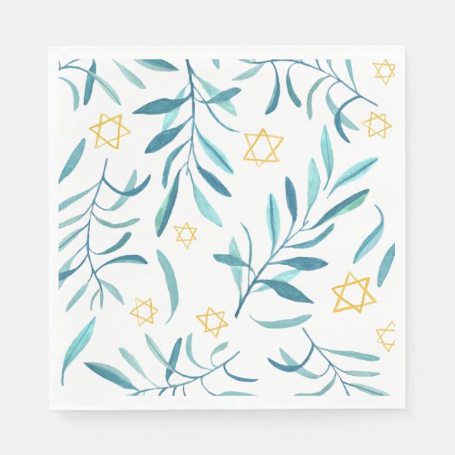 Bar Bat Mitzvah Jewish Wedding Hanukkah Watercolor Napkin (Front)