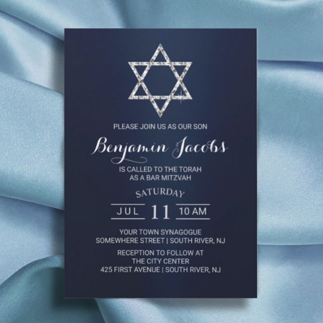 Bar Bat Mitzvah Modern Navy Blue Star of David Invitation (Creator Uploaded)
