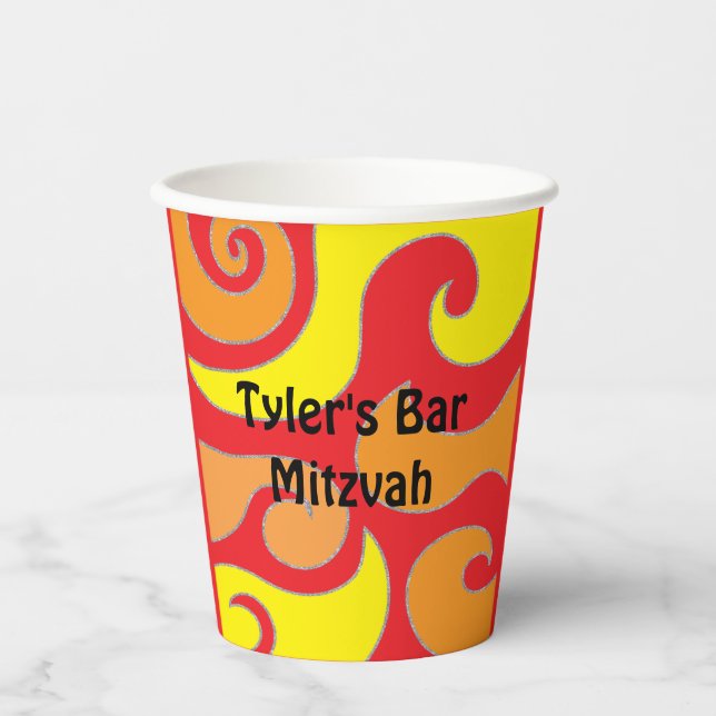 Bar Bat Mitzvah Paper Cup Hippie Swirls (Front)