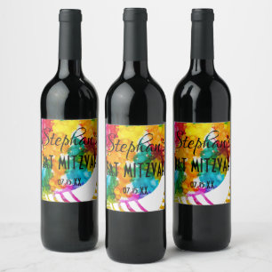 Bar Bat Mitzvah Splash of Colour Wine Bottle Label