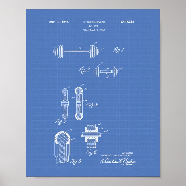 Bar Bell 1948 Patent Art Blueprint Poster (Front)