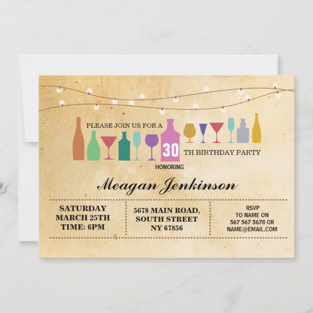 Bar Birthday Party Cocktails Drinks Vintage Invite (Front)