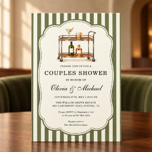 Bar Cart Couples Shower Classic Shower Invitation