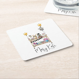 Bar Cart Graduation Square Paper Coaster