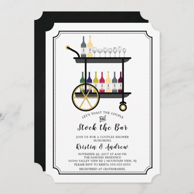 Bar Cart Stock the Bar Couples Shower Invitation (Front/Back)
