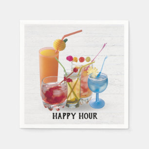 Bar Cocktails On Wood Napkin