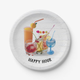 Bar Cocktails On Wood Paper Plate