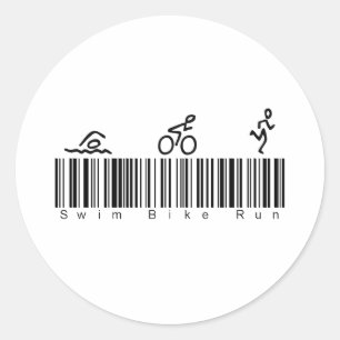 Bar Code Swim Bike Run Classic Round Sticker