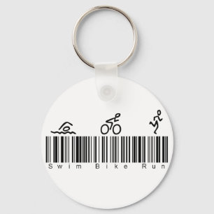 Bar Code Swim Bike Run Key Ring
