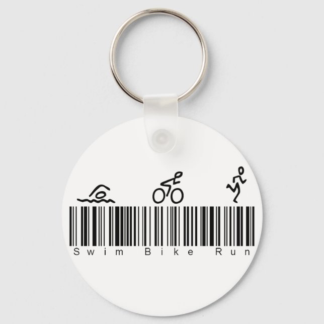 Bar Code Swim Bike Run Key Ring (Front)