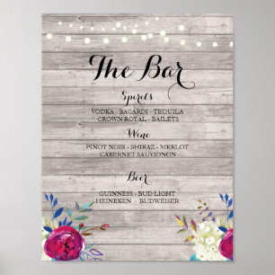 Bar Grey Wood Pink Floral Sign Wedding Reception