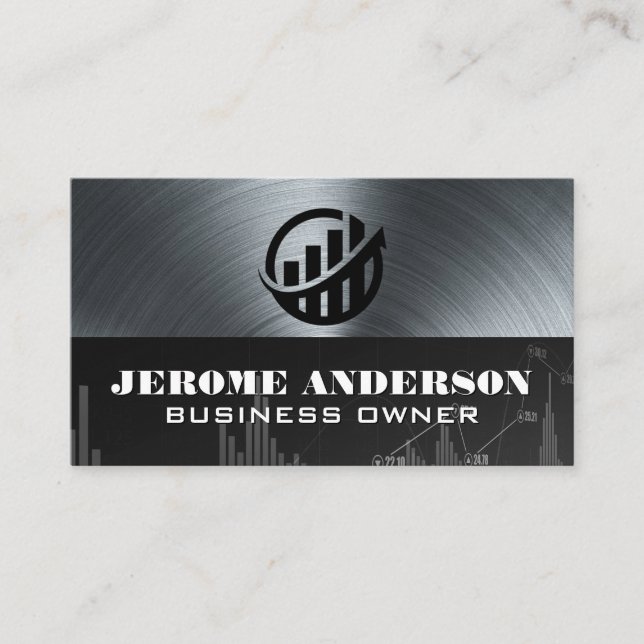 Bar Growth Chart Logo | Finance | Metallic Business Card (Front)