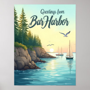 Bar Harbor, Maine Acadia Coastlines Vintage Poster