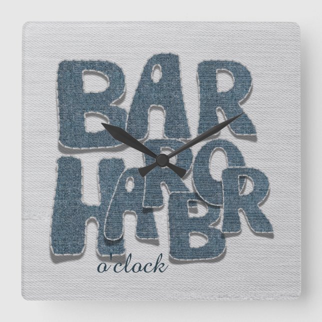 Bar Harbor Maine Denim Letter Wall Clock (Front)