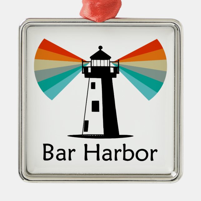 Bar Harbor Maine Lighthouse Rainbow Metal Ornament (Front)