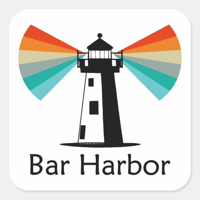 Bar Harbor Maine Lighthouse Rainbow Square Sticker (Front)