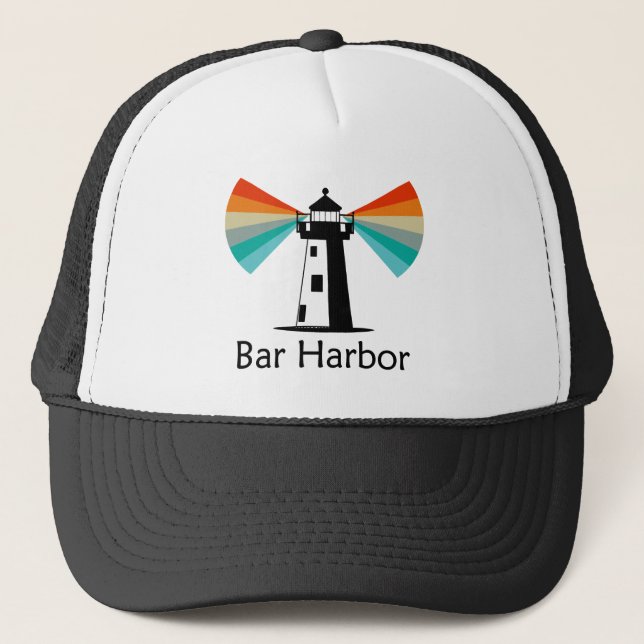 Bar Harbor Maine Lighthouse Rainbow Trucker Hat (Front)