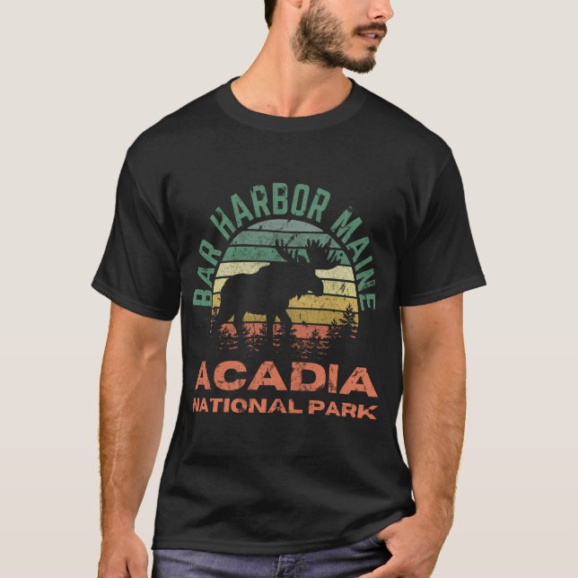 Bar Harbour Acadia National Park Maine Moose Hikin T-Shirt (Front)