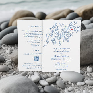 Bar Harbour Maine All-in-One QR code RSVP Wedding Invitation