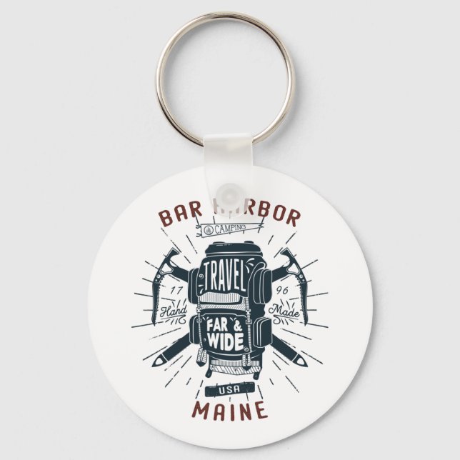 Bar Harbour Maine Backpack Gear Retro Travel Key Ring (Front)