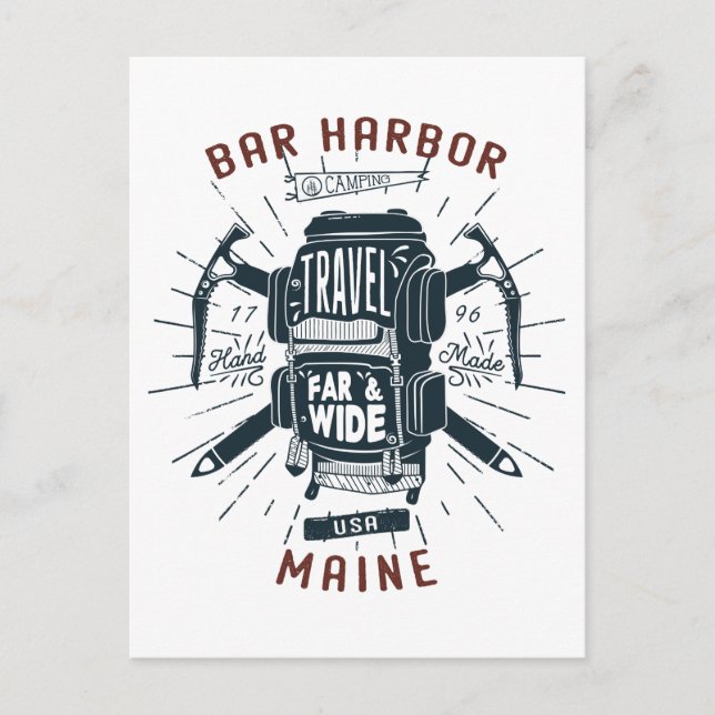 Bar Harbour Maine Backpack Gear Retro Travel Postcard (Front)