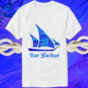 Bar Harbour Maine Blue Watercolor Sailboat T-Shirt