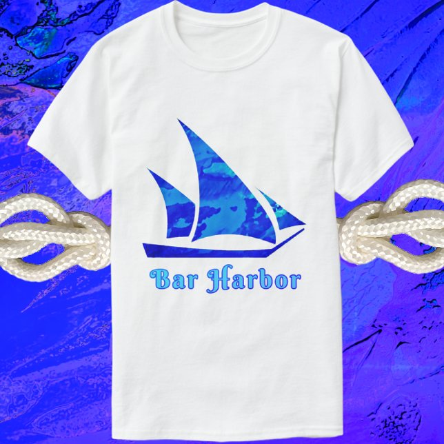 Bar Harbour Maine Blue Watercolor Sailboat T-Shirt (Creator Uploaded)