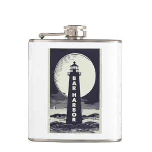 Bar Harbour Maine Lighthouse Moon Hip Flask