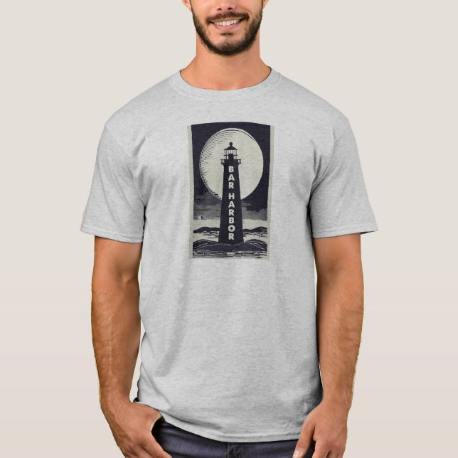 Bar Harbour Maine Lighthouse Moon T-Shirt (Front)