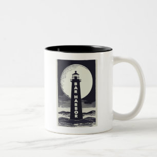 Bar Harbour Maine Lighthouse Moon Two-Tone Coffee Mug