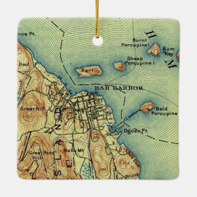 Bar Harbour Maine Map 1908 Ceramic Ornament (Back)