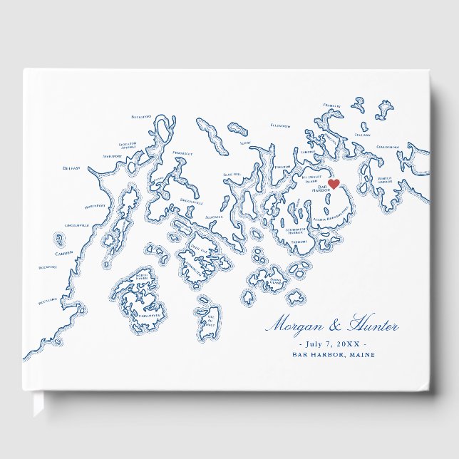 Bar Harbour Maine Map Hardcover Wedding Guest Book (Front)
