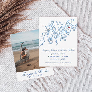 Bar Harbour Maine Map Navy Blue Photo Save The Date