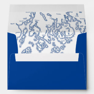 Bar Harbour Maine Map Navy Blue Wedding Envelope