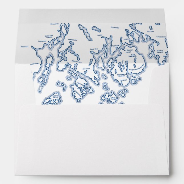 Bar Harbour Maine Map White Wedding Envelope (Back (Bottom))