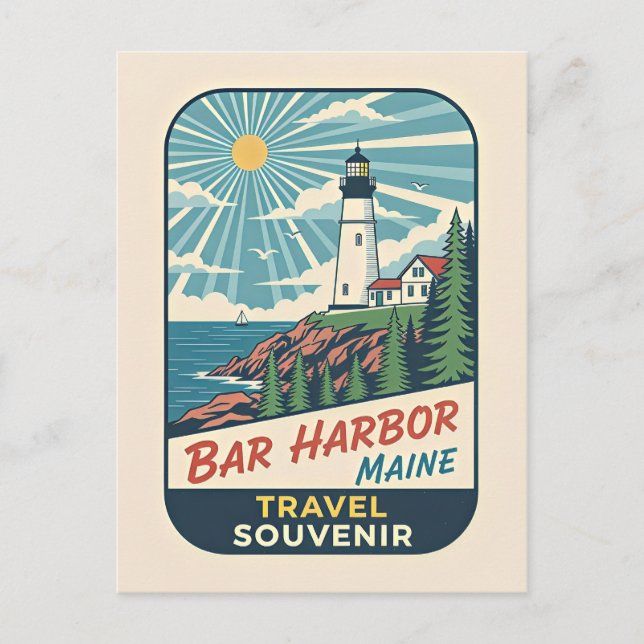 Bar Harbour, Maine Retro Lighthouse 1950s Postcard (Front)