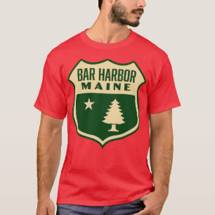 Bar Harbour Maine Retro Pine Tree Shield Tan T-Shirt