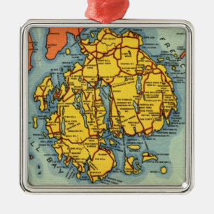 Bar Harbour Mt Desert Map Metal Ornament