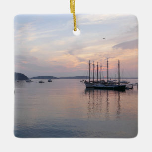 Bar Harbour Ships at Sunrise I Ceramic Ornament