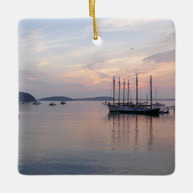 Bar Harbour Ships at Sunrise I Ceramic Ornament (Front)