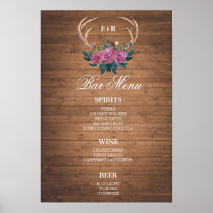 BAR MENU  big sign   Deer antler   wedding bar