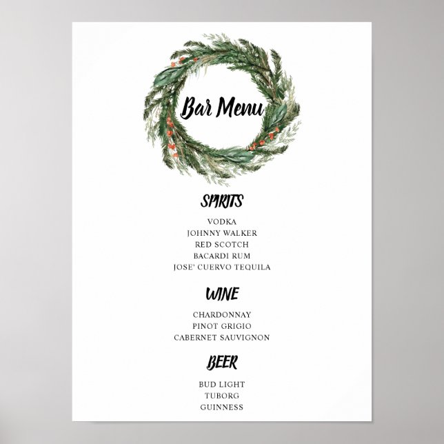 BAR MENU  big sign | Winter wreath (Front)