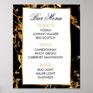Bar Menu - Black and Gold Marble and Black Poster